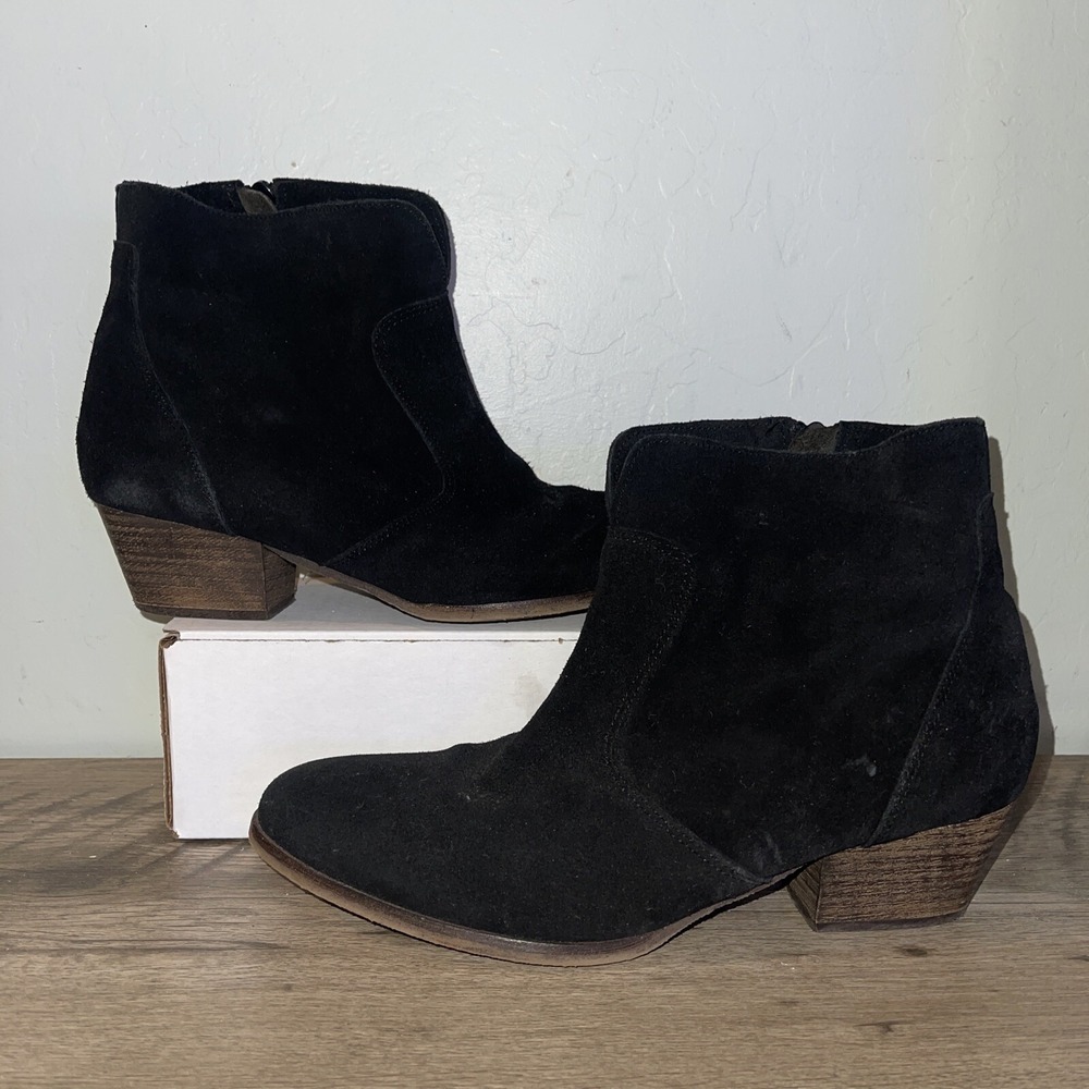 KMB Black Suede Ankle Boots Women's 9 High Heel Zip Anthropologie